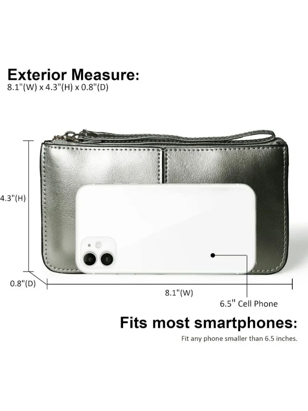 Women's Warm Silver Leather Wristlet Clutch Wallet redit Card Holder Purse